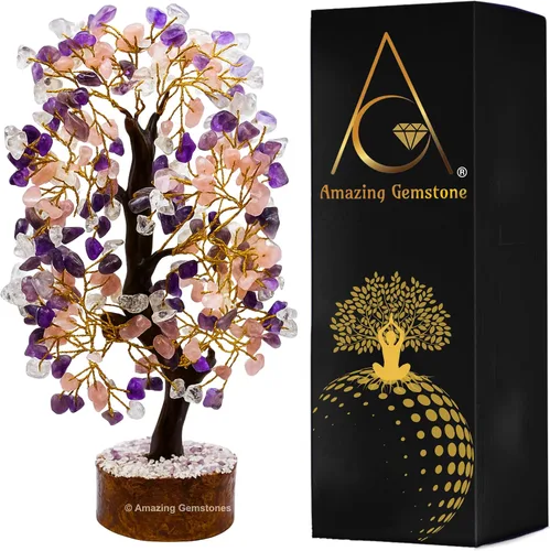 Vista 28 de Árbol de la vida con múltiples piedras preciosas naturales curativas de primera calidad, bonsái de Feng Shui, para decoración del hogar y la oficina
