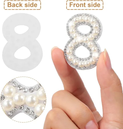 Vista 2 de EXCEART 10 parches de números para planchar del 0 al 9, apliques digitales de diamantes de imitación de perlas para decoración de ropa de bricolaje