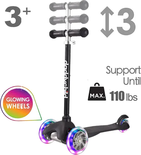 Vista 2 de 3-Wheel Kick Scooter for Kids Ages 3-8 Lean-to-Steer Toddler Scooter with Extra Wide Light Up Wheels, 4 Adjustable Heights, Foldable Scooters for