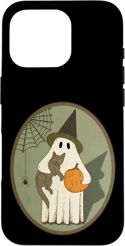 Vista 20 de iPhone 16 Vintage Ghost with Cat Halloween Graphic Case