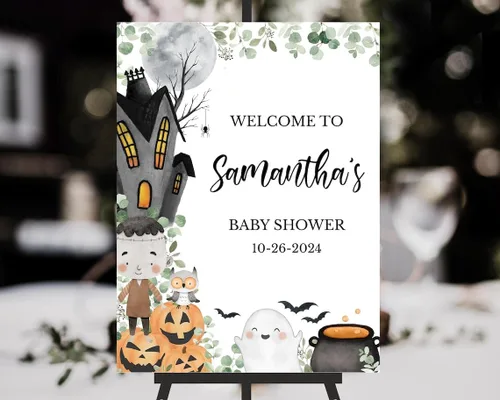 Vista 27 de Personalized Halloween Baby Shower Welcome Sign, A Little Boo Baby Shower Welcome Sign, Pumpkin Decorations,girl, Halloween Decor 12" X 18" (Small)
