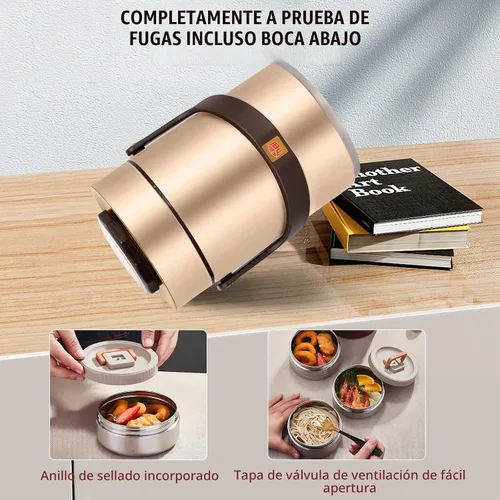 Vista 4 de Termo mejorado de 67 onzas para comida caliente, termo apilable de 3 capas, tarro de sopa con bolsa aislante, ideal para oficina, comidas al aire