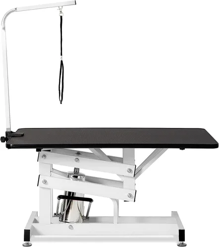 Vista 5 de Mesa hidráulica de aseo para perros pequeños, medianos y grandes, mesa de aseo para mascotas con brazo superior ajustable y soga, altura ajustable