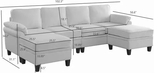 Vista 2 de 109 Inch L-Shape Chenille Modular Sectional Sofa, Reversible Chaise DIY Combination Deep Seat Couch with 2 Storage Ottoman for Living Room, Bedroom