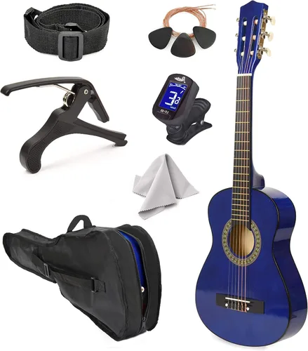 Vista 13 de Guitarra de madera para zurdos de 30 pulgadas con estuche y accesorios para niños, niñas, niños, adolescentes, principiantes (30 pulgadas, negro)