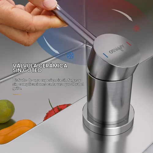 Vista 5 de APPASO Grifo de cocina de 2 agujeros con rociador y mango separado de níquel cepillado