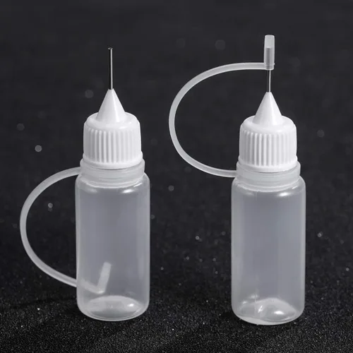 Vista 6 de EXCEART 10 botellas de pegamento con punta de aguja, 0.3 fl oz, aplicador de punta de apriete recargable de precisión, botella de plástico con aguja