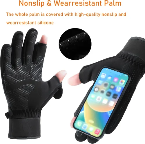 Vista 4 de Guantes de pesca sin dedos de invierno para hombres y mujeres, resistentes al viento, para clima frío, pantalla táctil, guantes de ciclismo