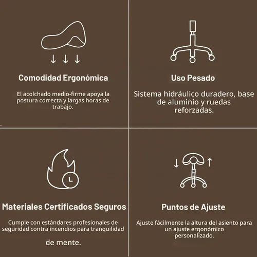 Vista 12 de Taburete grande giratorio neumático resistente con asiento extra ancho para clínica higiénica, spa, masaje, hogar y oficina, 505 KIMO (negro)