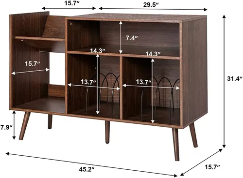 Vista 3 de Soporte para tocadiscos moderno, soporte para tocadiscos de vinilo, soporte grande para tocadiscos con almacenamiento, soporte para tocadiscos