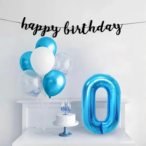 Vista 5 de Globo azul con el número 0, 40 pulgadas, Mylar premium, reutilizable, para decoración de fiesta de cumpleaños