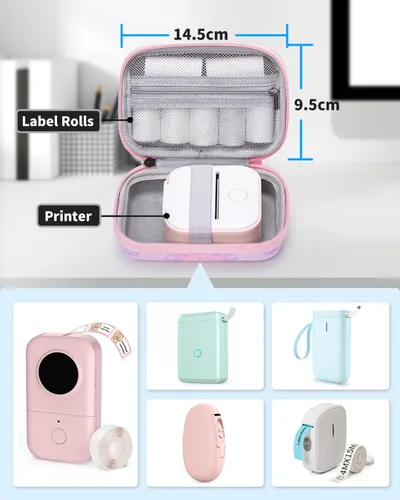 Vista 2 de Memoking T02 Estuche rígido de almacenamiento – Compatible con Phomemo D30, SUPVAN E10, NIIMBOT D11, JADENS D110 y más, con bolsillo de malla