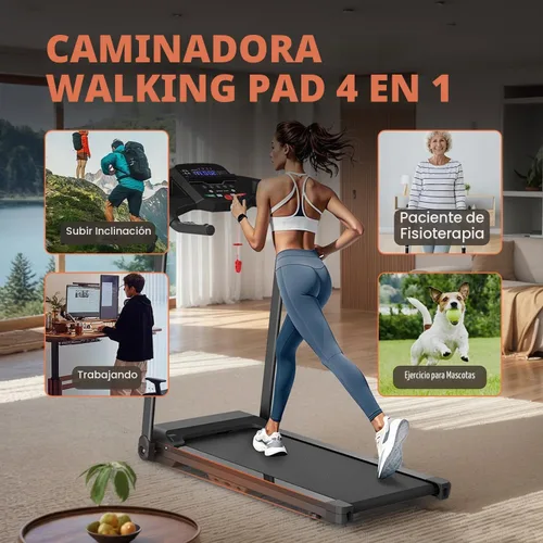 Vista 2 de Caminadora plegable compacta con inclinación para entrenamientos en casa, máquina eléctrica para caminar con 15 programas ajustables, capacidad