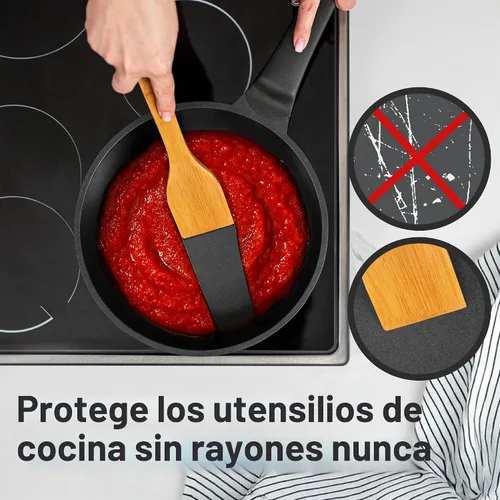 Vista 3 de PriorityChef Cucharas de Madera para Cocinar, 6 Piezas de Utensilios de Cocina de Bambú Antiarañazos, Juego de Utensilios de Madera No Tóxicos