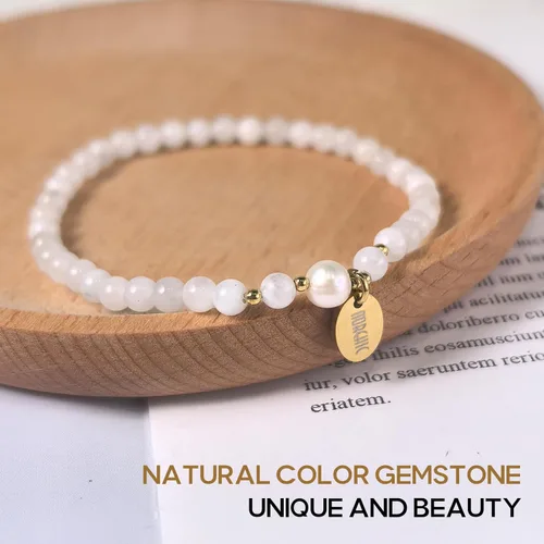 Vista 4 de Morchic Pulsera elástica de cuentas de piedras preciosas naturales de 0.157 pulgadas para mujer, con perlas de agua dulce, regalo de cumpleaños