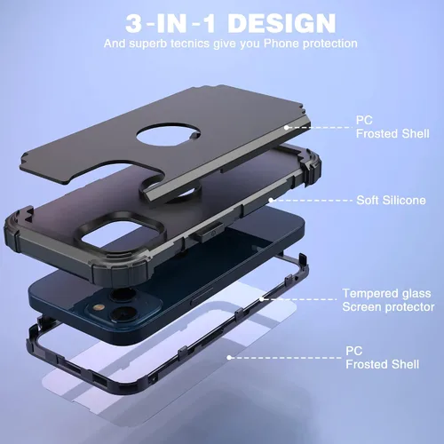 Vista 8 de IDweel Funda para iPhone 13 con Protector de Pantalla, para Funda iPhone 14, Híbrida Resistente a Golpes de Servicio Pesado Protección Cubierta Dura