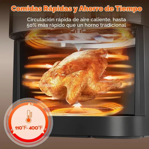 Vista 2 de Freidora de aire de gran capacidad de 6.2 cuartos de galón de 1500 W con cesta antiadherente, freidora de aire multifunción 8 en 1 con preajuste