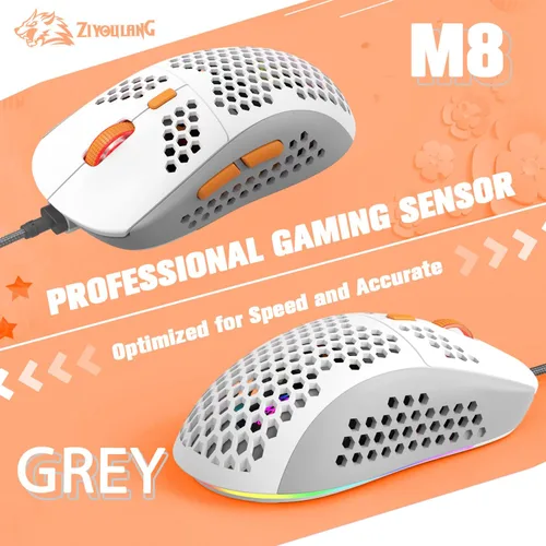 Vista 8 de ZIYOU LANG Ratón para juegos RGB con cable, 65G ligero de panal ultraligero con sensor de alta precisión 6400DPI, 6 botones programables USB