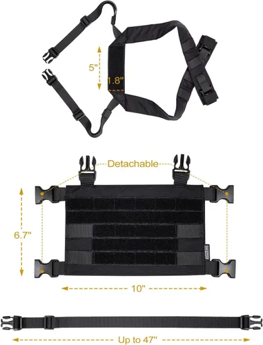 Vista 8 de ONETIGRIS ROC Chest Rig Panel modular táctico con correa de hombro extraíble y correa de cintura