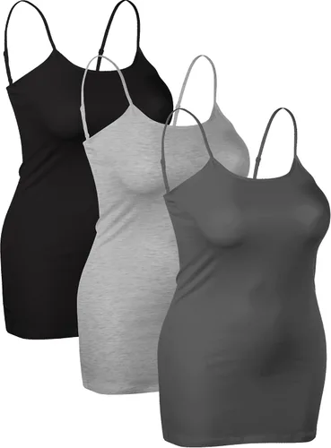 Vista 247 de Emmalise Camisola larga casual básica para mujer, con tirantes ajustables, top en capas