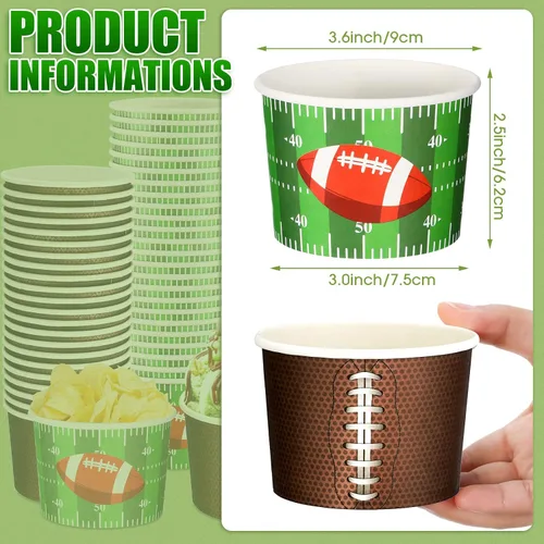Vista 3 de Mimorou 80 unidades de suministros de fiesta de fútbol, cuencos de 9 onzas, cuencos de fútbol para el día del juego, tazas de papel, cuenco de papel