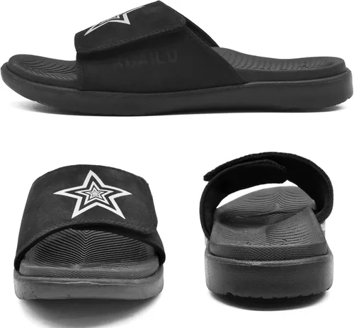 Vista 6 de KuaiLu Sandalias deportivas para hombre con cojín suave y soporte de arco para fascitis plantar, puntera abierta, ajustables, para interiores