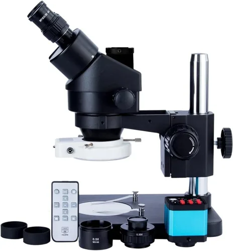 Vista 3 de Microscopio de laboratorio diapositivas negras 3.5X-90X Trinocular Simul Focal Microscopio para accesorios estéreo Microscopio Microscopio Piezas