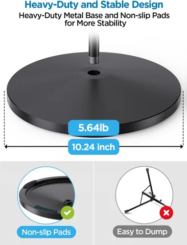 Vista 5 de Bietrun - Soporte de micrófono de base redonda, soporte de piso de metal ajustable resistente para cantar/iglesia/escenario con 2 clips universales