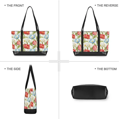 Vista 5 de Spring Flowers White Red Simple Computer Tote with Zipper Structured Tote for Teacher with Lunch maletin ejecutivo para mujer