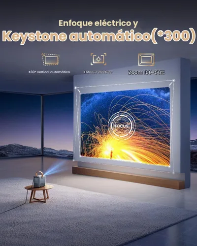 Vista 8 de Mini Proyector Inteligente con WiFi y Bluetooth【Compatible con Netflix/Portátil/4K Compatible】Audio Dolby, Keystone Automático y Enfoque Eléctrico