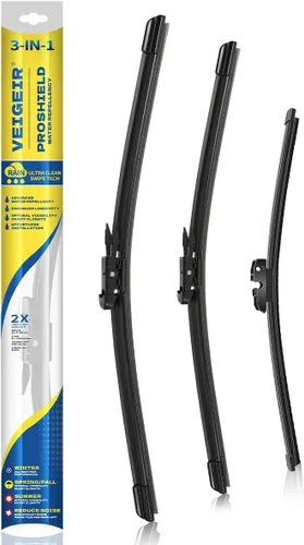 Vista 11 de Paquete de 3 plumas limpiaparabrisas delanteros y traseros para automóviles, calidad original de fábrica, 20 pulgadas, 20 pulgadas, 12 pulgadas