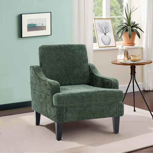 Vista 15 de Silla de acento moderna para dormitorio, silla de lectura tapizada con bolsillos laterales, sillas cómodas para sala de estar, sillón para sala