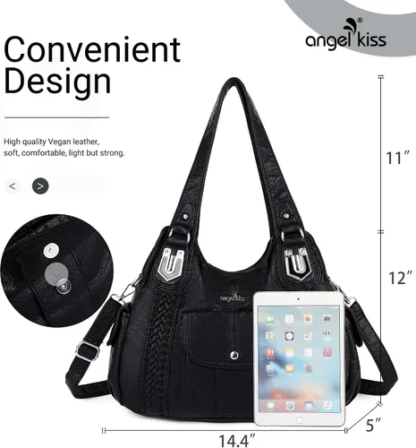 Vista 3 de Angelkiss - Bolsos y bolsos de mano para mujer, de cuero vegano lavado, bolso cruzado estilo hobo