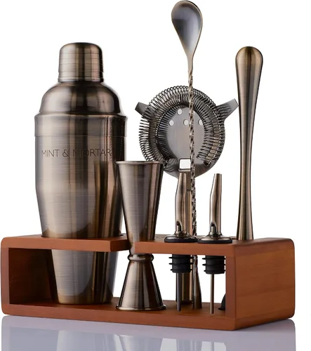 Vista 22 de Mint & Mortar Coctelera, kit de barman de 7 piezas con soporte, botella coctelera de Martini de 24 onzas, herramientas de barra de acero inoxidable