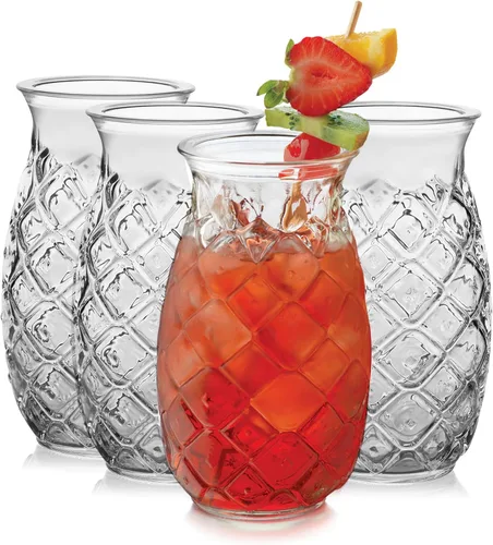 Vista 9 de Libbey Juego de 4 vasos altos para cóctel Tiki de bambú, vasos icónicos de 16 oz, vasos modernos para cócteles Highball