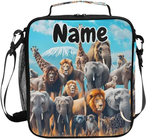 Vista 76 de Lonchera con patrón de cuadros blancos y negros, bolsa de almuerzo aislada, bolsa de preparación para niños, correa de hombro congelable a001