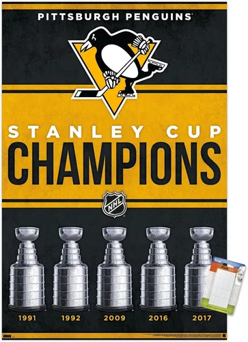 Vista 12 de Trends International NHL Pittsburgh Penguins - Póster de pared Champions 23, 14.72 x 22.37 pulgadas, versión enmarcada de madera de granero Versión