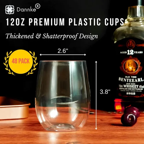 Vista 2 de 48 copas de vino de plástico sin tallo, vasos de fiesta desechables transparentes de 12 onzas para fiestas, vasos de vino