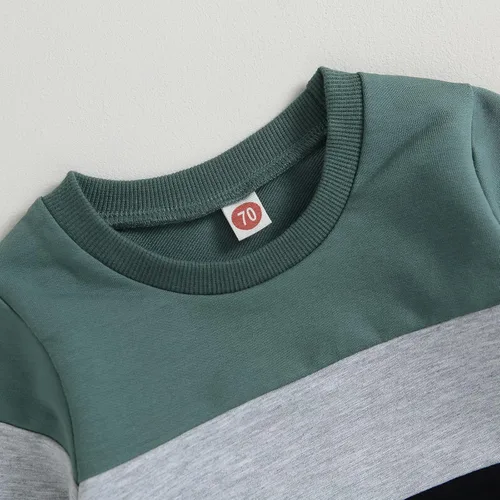 Vista 42 de Conjunto de 2 piezas de ropa para bebé y niño, sudadera con cuello redondo con letras y pantalones casuales de otoño e invierno B Negro-marrón