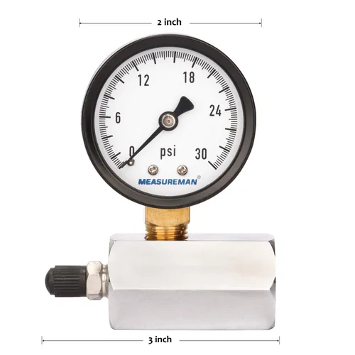 Vista 8 de MEASUREMAN Conjunto de medidor de prueba de presión de gas de acero de 2", conexión FNPT de 3/4", 0-30 psi, precisión de +/-3-2-3%