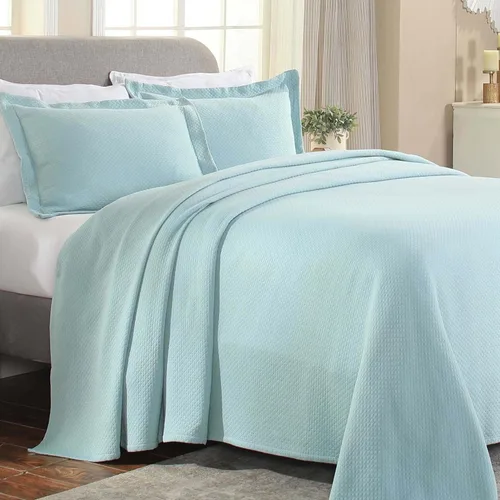 Vista 17 de Cubrecama doble Superior Diamond Solitaire de algodón de primera calidad Jacquard Matelassé con fundas de almohada a tono, color aguamarina, Agua