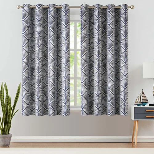 Vista 2 de jinchan Cortinas 80% opacas para dormitorio, cortinas con patrones geométricos para sala de estar, tratamientos de ventana para oscurecer la Azul