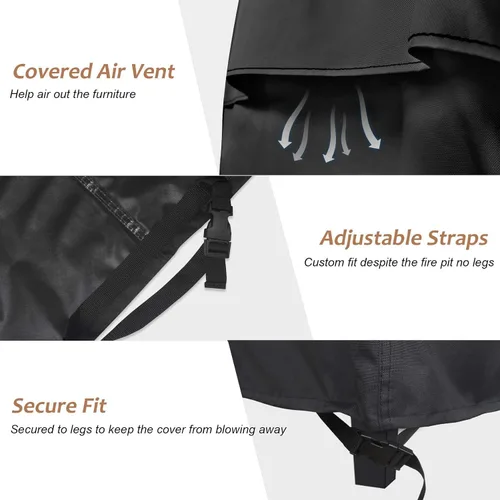 Vista 6 de NettyPro Cubierta para Fogata Redonda Impermeable para Exteriores Cubierta para Fogata para Mesa de Fogata de Gas Propano, 28 x 18 pulgadas, Negro