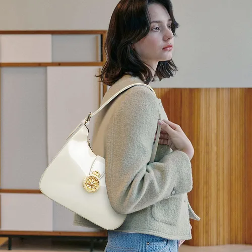 Vista 2 de ZiMing Bolso de mano de charol brillante para mujer, bolso hobo vintage, bolso de hombro, bolso pequeño para fiesta y boda