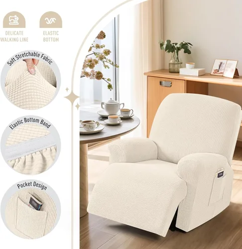 Vista 3 de TAOCOCO Funda reclinable de 4 piezas, funda elástica para sofá reclinable de 4 piezas, funda reclinable con 1 asiento, protector de sofá suave