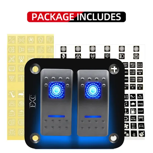Vista 3 de FXC Interruptor basculante Panel de aluminio 2 Gang Interruptores de palanca Dash 5 Pin ON/OFF 2 LED retroiluminado para barco coche azul marino