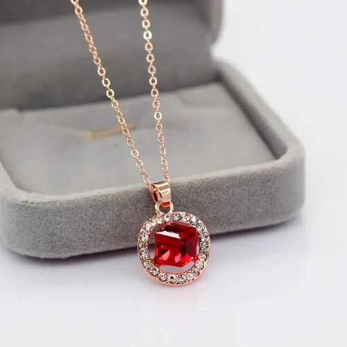 Vista 4 de Uloveido Juego de collar y pendientes de tuerca chapados en oro rosa para mujer, diseño de cubo cuadrado y cristal para boda, fiesta, joyería
