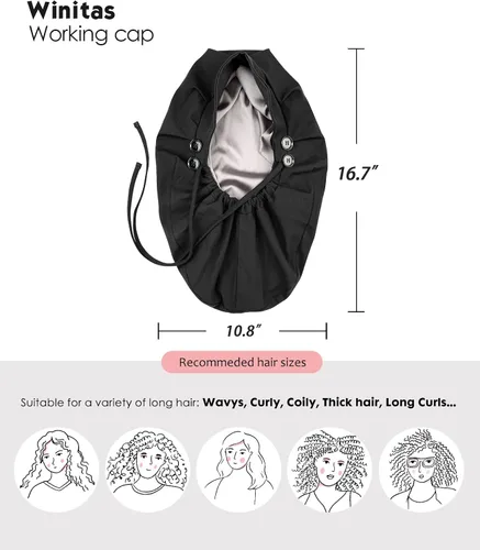 Vista 5 de Gorro de trabajo forrado de satén con botón para mujeres de cabello largo