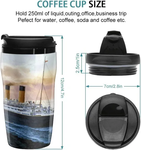 Vista 2 de Retro Titanic Famous Old Historic - Taza de café con tapa, botella de agua de doble pared, vaso de viaje, bonita taza para café, té, jugo, 8.5 fl oz