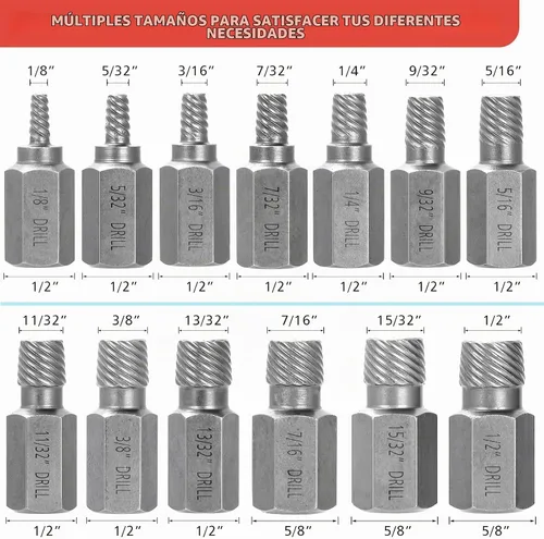 Vista 2 de Juego de 13 extractores de tornillos, cabeza hexagonal multi-estriada de fácil extracción, kit extractor de pernos para tornillos Allen dañados